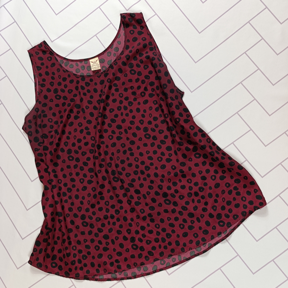 Vintage Faded Glory Leopard Print Tank Top Size 3X 22 24 Burgundy and Black Plus